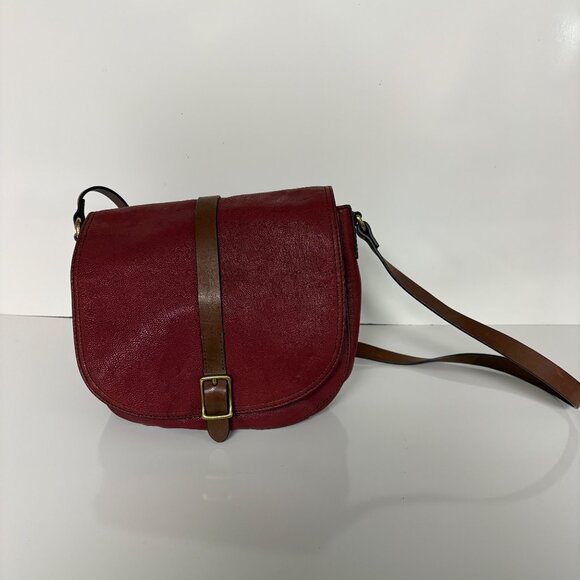 Fossil Leather Crossbody Bag Adjustable Strap Buckle Detail Red Wine Purse - Picture 2 of 8